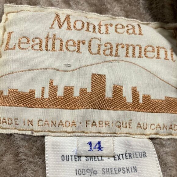 VINTAGE MONTREAL LEATHER GARMENT BELTED SHEARLING SHEEPSKIN COAT SIZE 14 - Picture 11 of 11